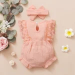 0-18-Months-Newborn-Baby-Girl-Plain-Soft-Bodysuit-Lace-Flared-Sleeve-Summer-Romper-with-Headband